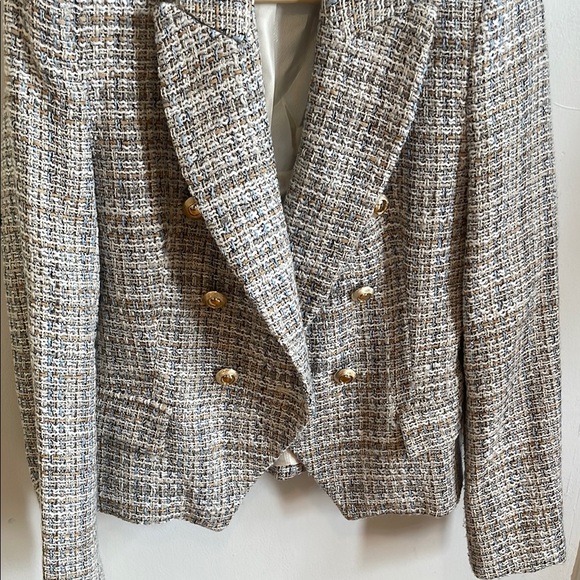 Zara Double Breasted Textured Blazer Tailored Tweed - Picture 6 of 7